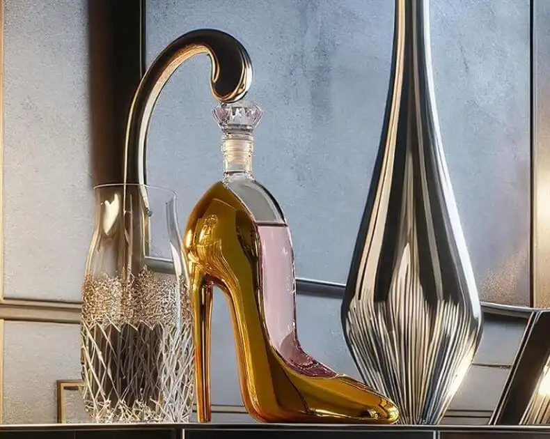 Gold Stiletto High Heel - Decanter with Crown Stopper